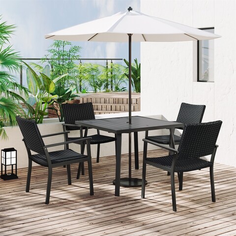 Clihome 5-Piece Outdoor PE Wicker Dining Table Set with Umbrella Hole