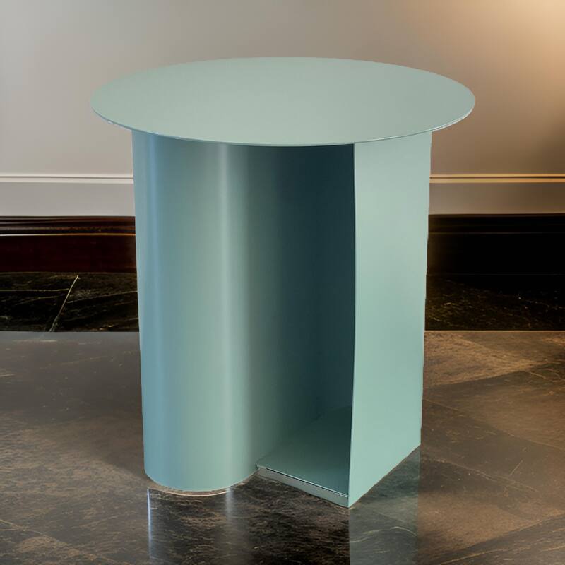 Rati 19 Inch Side End Table with Magazine Rack, Round Top, Green Finish