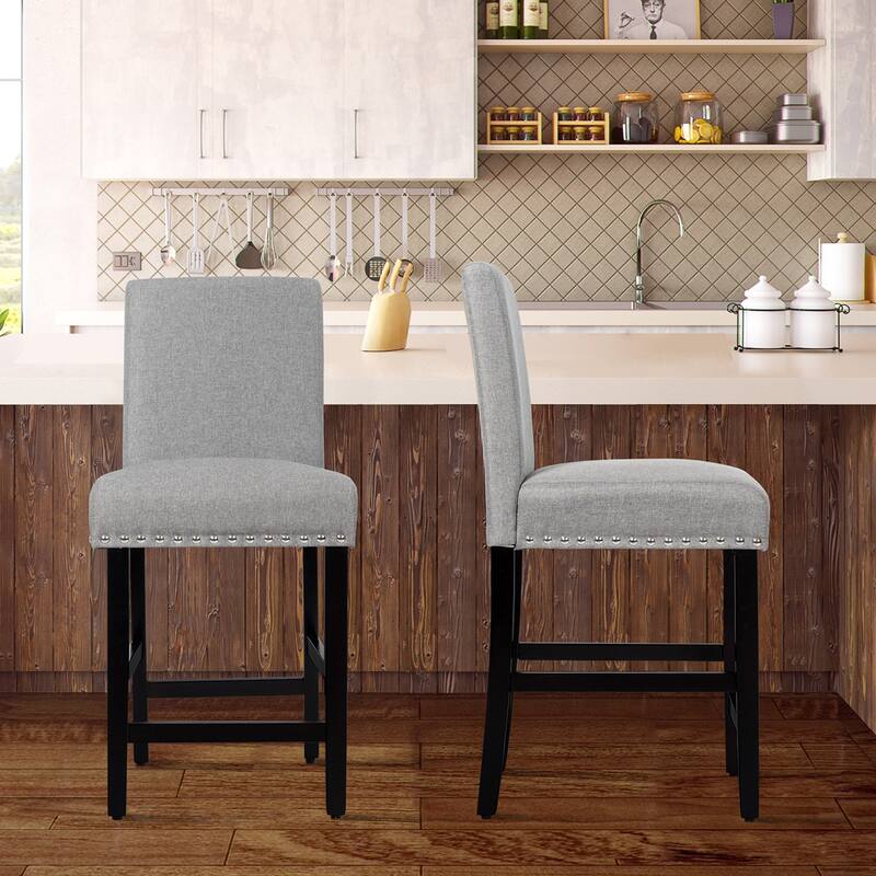 Costway Set of 2 25'' Kitchen Breakfast Chairs Nailhead Bar Stools