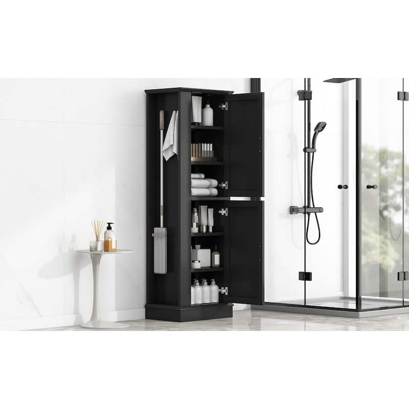 Roomfitters Tall Bathroom Cabinet with Hook Adjustable Shelf and Freestanding Painted MDF Design