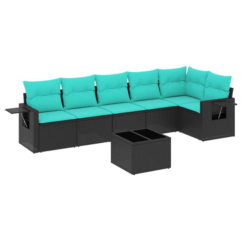 vidaXL 6 Piece Patio Sofa Set with Cushions Black Poly Rattan