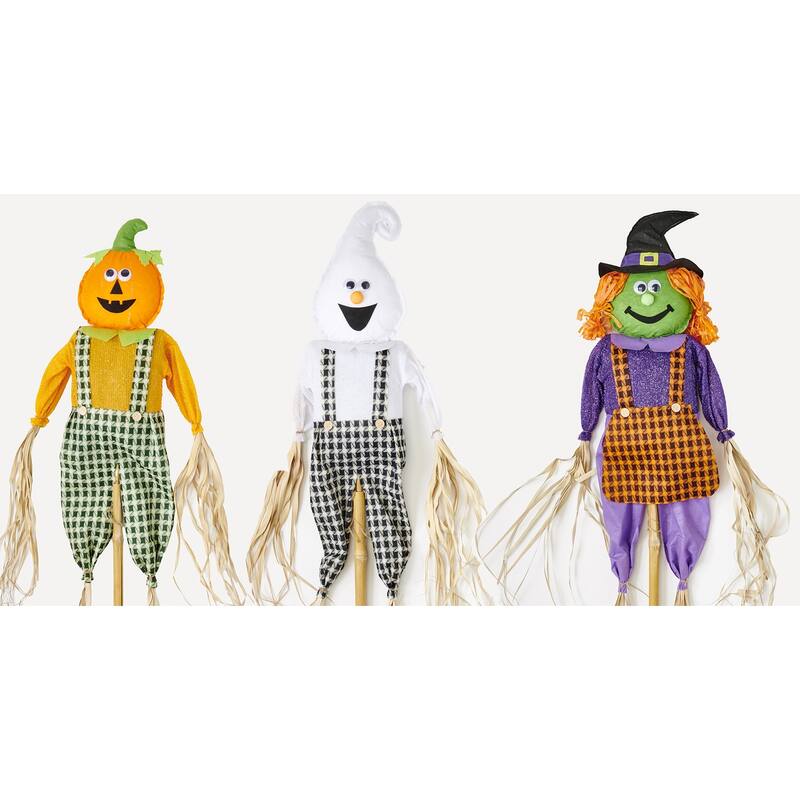 60" Halloween Ghost, Witch, Jack O Lantern Figures on Pole Yard Stake, 3 Assorted