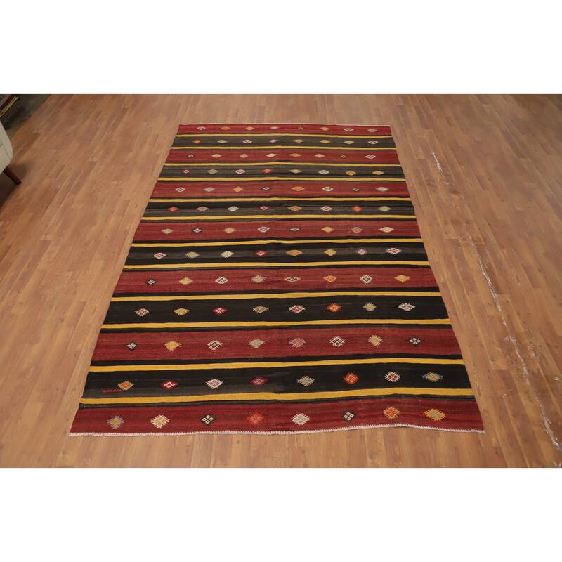 Hand Woven Oriental 100% Wool Carpet Southwestern Tribal Multi-Colored Kilim Area Rug - 9' 6'' X 6' 2''
