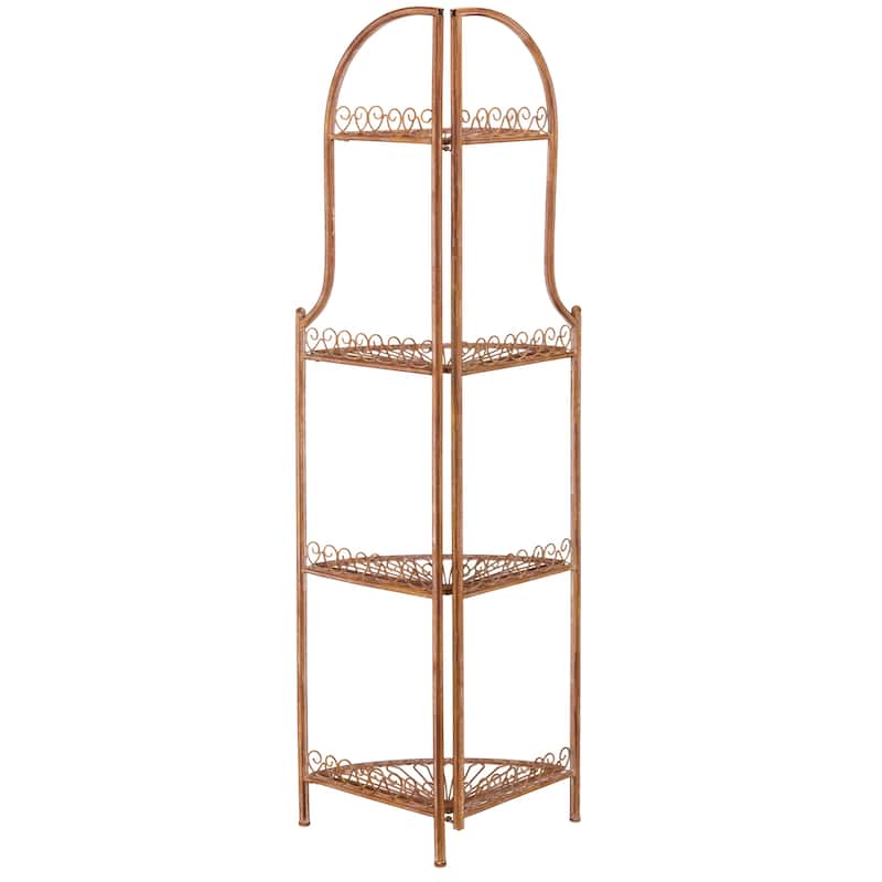 SAFAVIEH Shyla Victorian Wrought Iron 4-Tier Outdoor Corner Shelf - 14 In. W x 14 In. D x 60 In. H - 14Wx14Dx60H