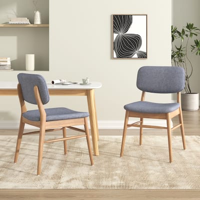 Set Of 2 Mid - Century Upholstered Dining Chair With Rubberwood Frame