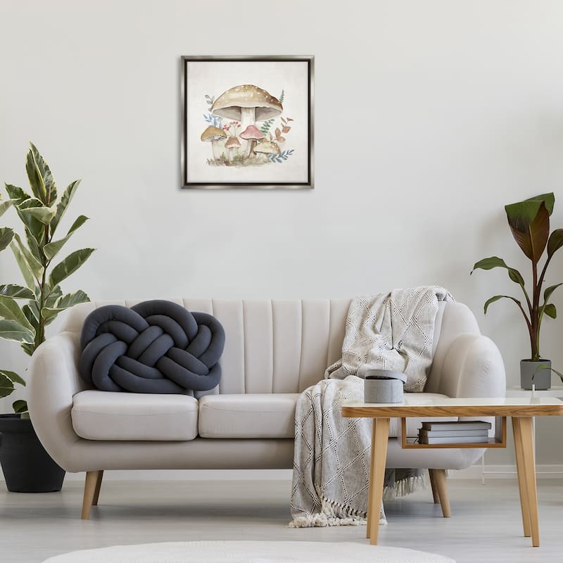 Stupell Neutral Cottage Mushrooms Framed Floater Canvas Wall Art Design By Mollie B.
