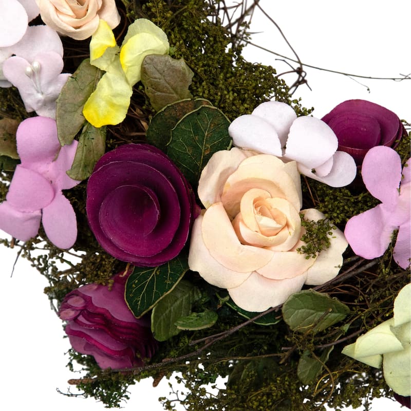 Purple Green Floral, Berries Twig Artificial Spring Floral Wreath, 14"