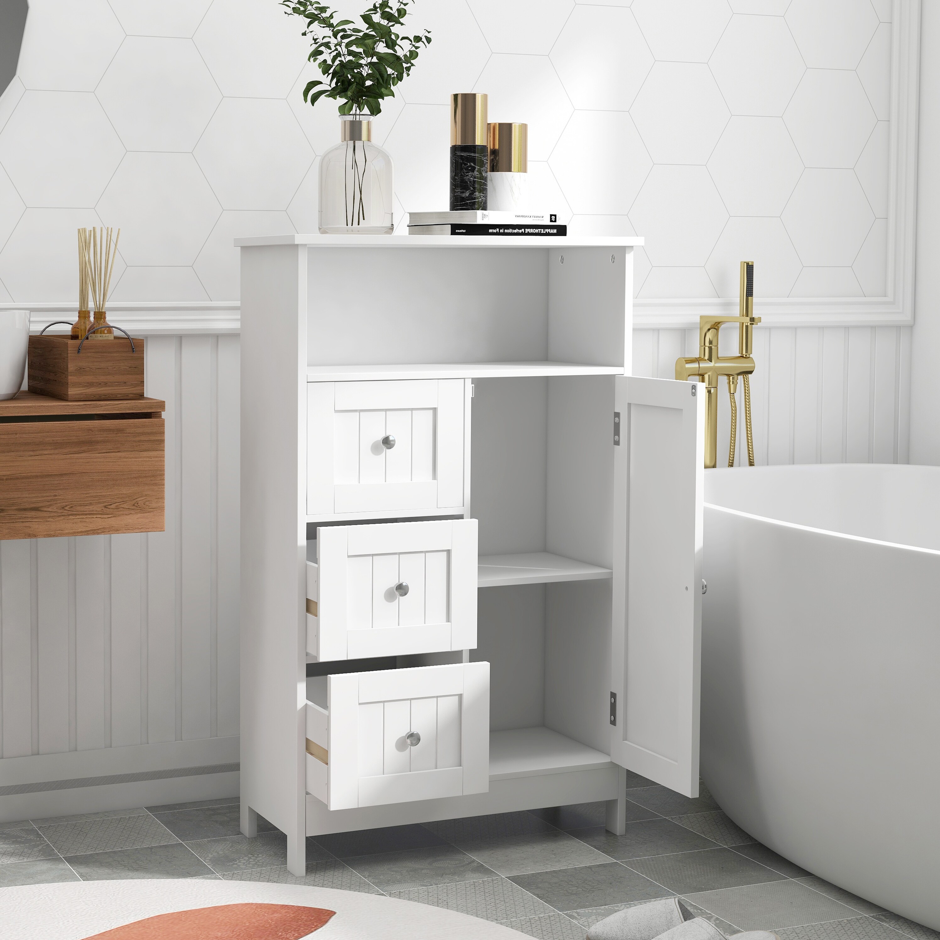 Nestfair 23.6 in. W Bathroom Floor Storage Cabinet with Adjustable