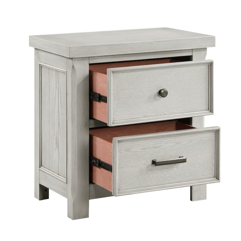 3pc Light Gray Finish Bedroom Set Panel Bed and Nightstands Set