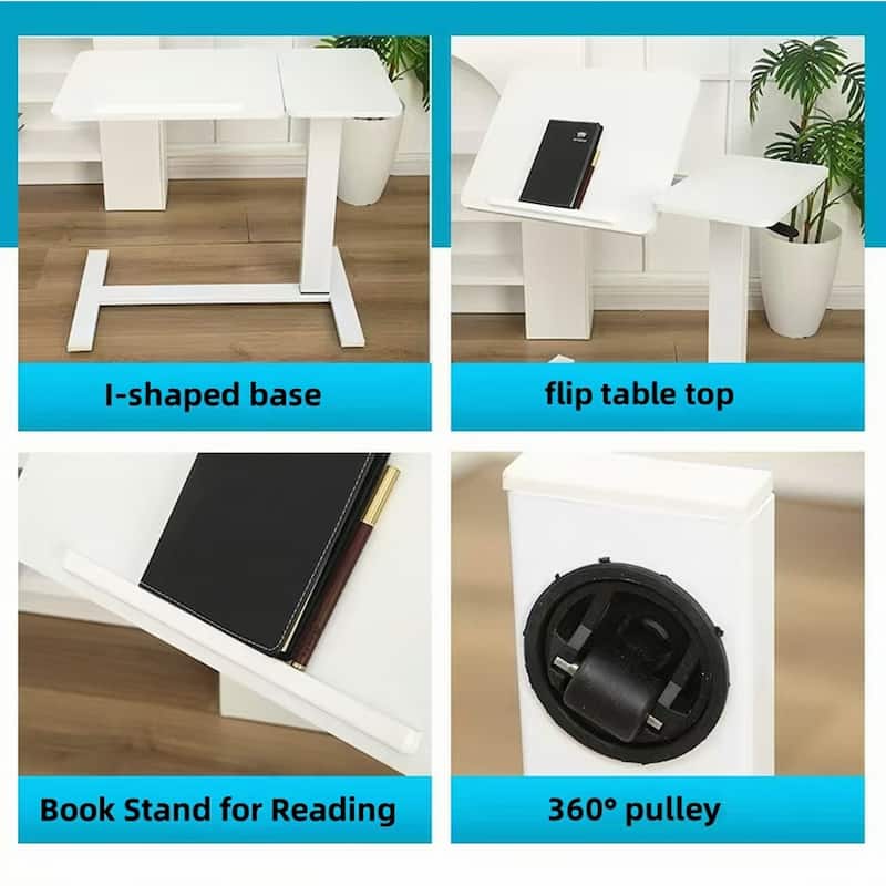 Mobile Rolling Overbed Table with Adjustable Tilting Laptop Tray