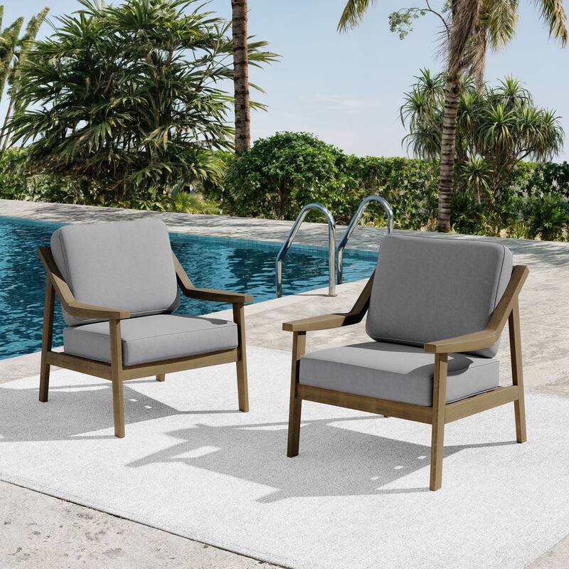 Outdoor Patio Club Chair Arm Lounge Cushion Chair (Set of 2) - NaturalFrame-Grey