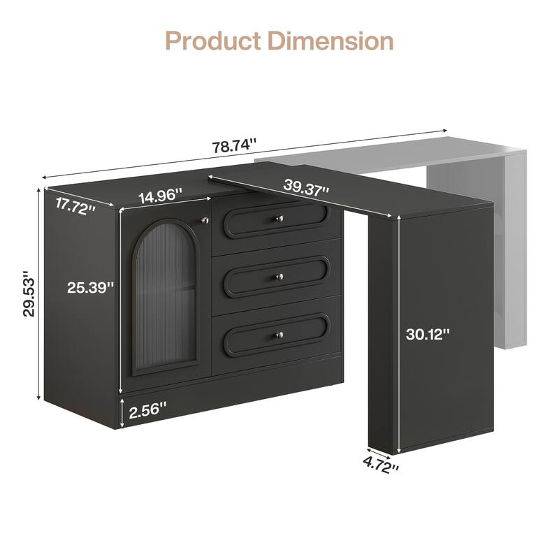 Modern 360° Rotatable Vanity Desk Dressing Table with 3 Drawers - N/A