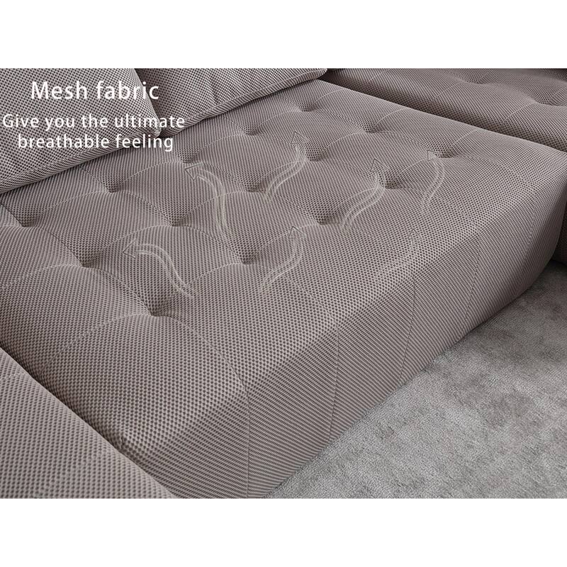 138.5" Modular Combination U-shaped 6-seat Upholstered Sofa, Gray, Breathable Mesh Fabric