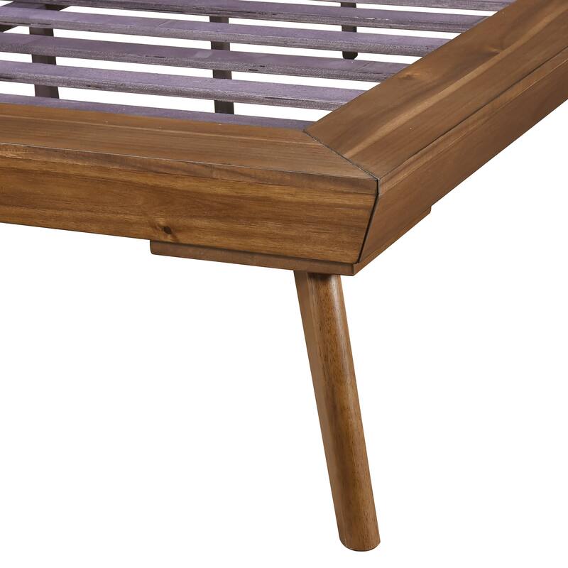 Queen Platform Bed with Upholstered Headboard in Dark Gray and Chestnut Finish