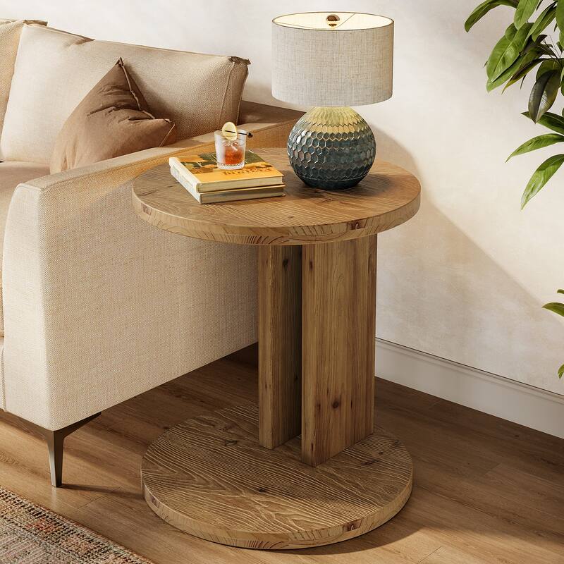 19.68" Round C-Shaped Solid Wood End Table