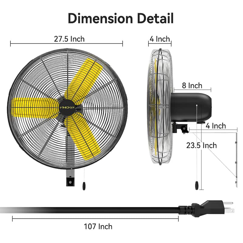 24" Industrial Oscillating 3-Speed Heavy Duty Wall Mount Fan