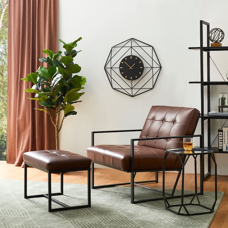 Glitzhome Set of 2 24"W Modern PU Leather Button-tufted Ottoman Foot stool