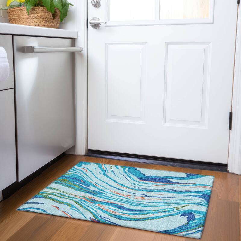 Premium Washable Super Soft Abstract Contemporary Mayfield Rug - Blue - 1'8" x 2'6"