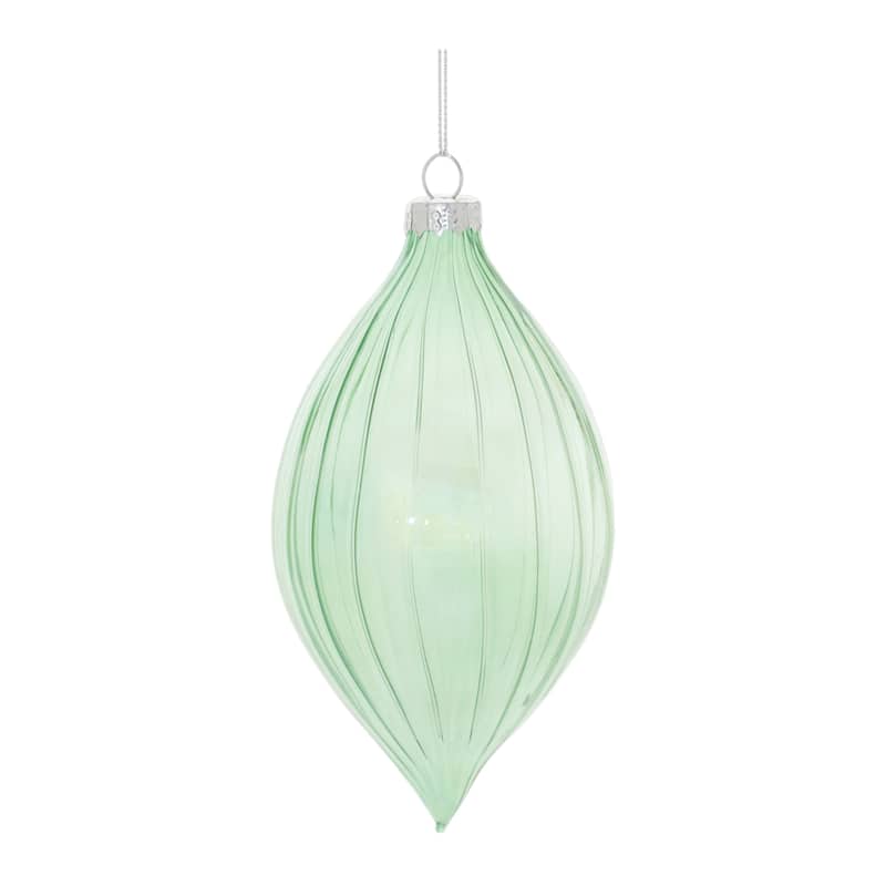 Green Glass Iridescent Ribbed Ornaments Set of 6 with Ball and Onion Shapes - 4” x 4” x 4” (L x W x H)
