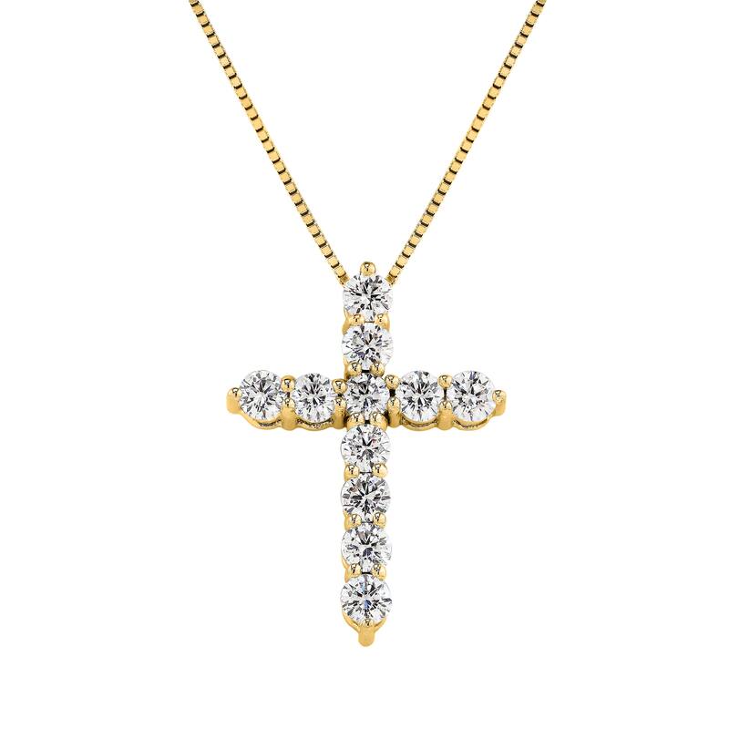 Auriya 14k Gold Round Diamond Cross Necklace 1 1/2cttw (H-I, I1-I2) - Yellow
