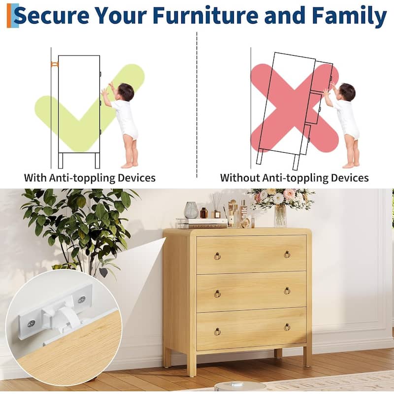 Modern 3 Drawer Dresser with Large Drawers for Bedroom, Living Room