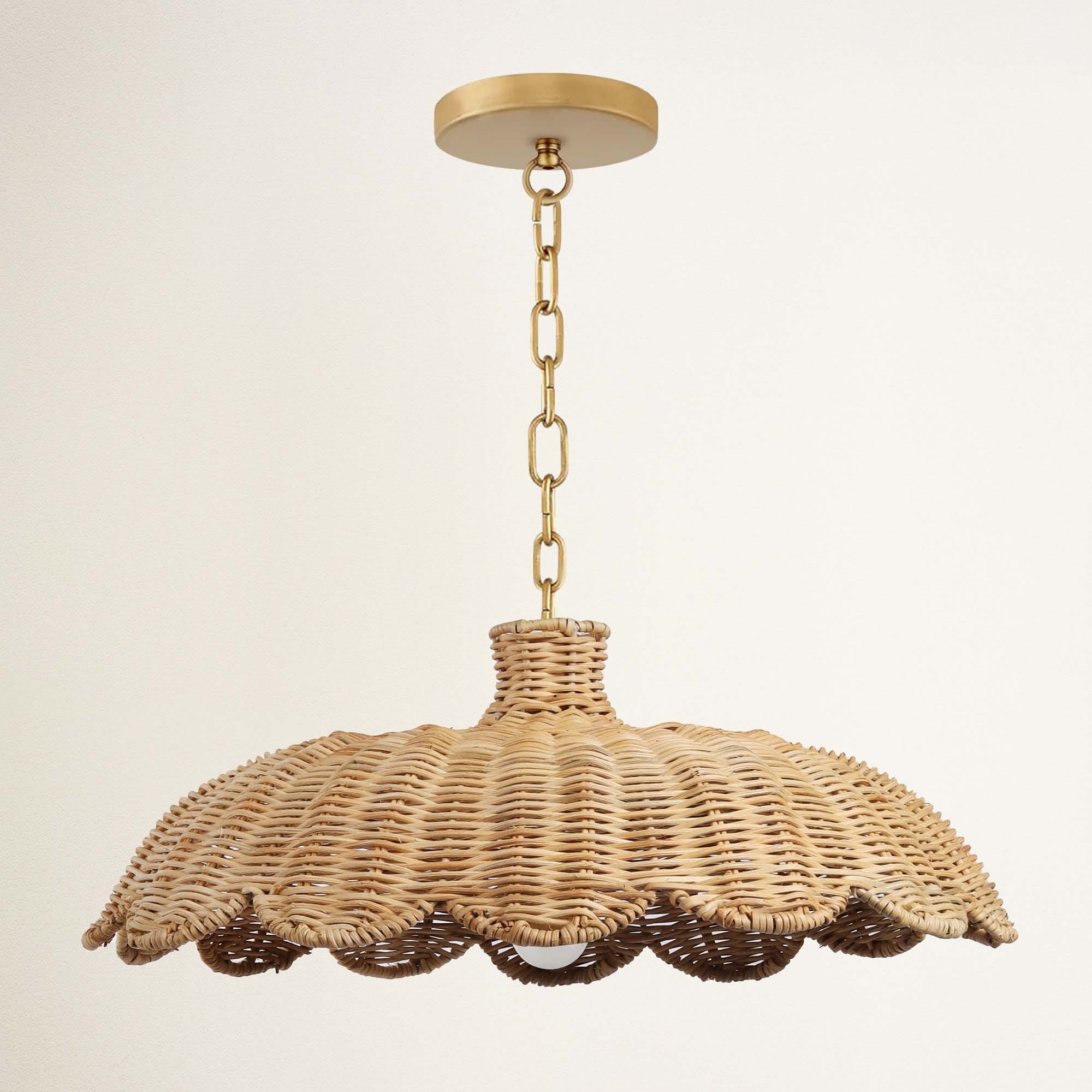Aurelia Rattan Pendant Light - Natural Dome 1-Light Handwoven Ceiling Light For Modern, Transitional, Farmhouse Room Décor.