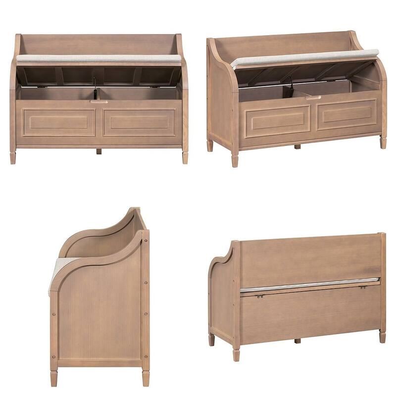Farmhouse Solid Wood Multi-Purpose Upholstered Storage Bench