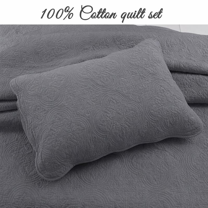 Copper Grove Sagano Blantyre Scalloped Edge (White, Ivory, Green, or Gray) Cotton 3-piece Quilt Bedding Set