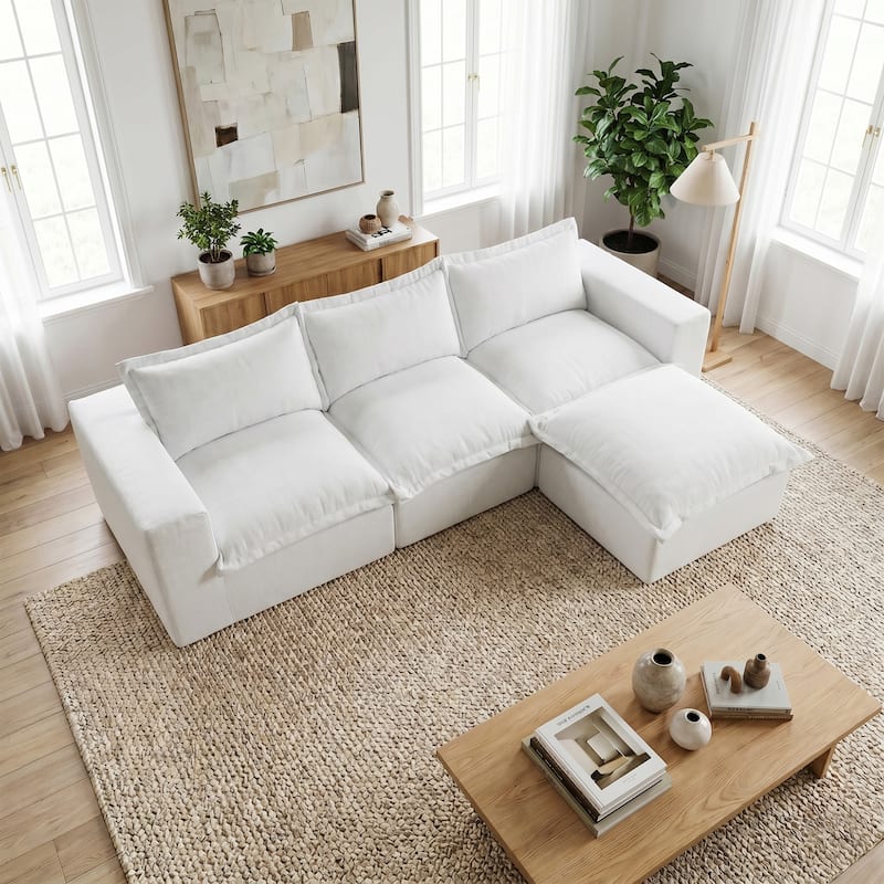 Comfy Cloud Couch Plush Modular Sectional Sofa For Living Room - Beige/4 piece - Reversible