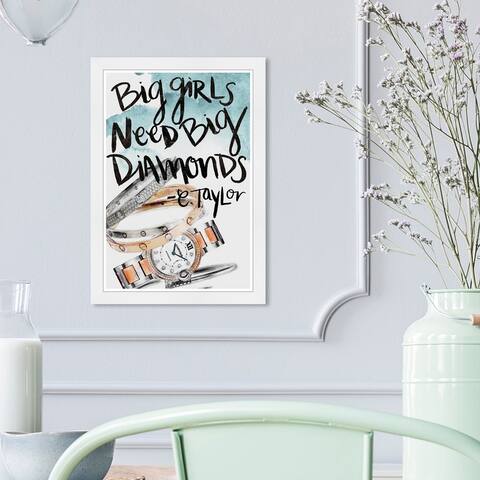 Wynwood Studio 'Big Girls Need Diamonds Black' Fashion and Glam Wall Art Framed Print Jewelry - Blue, Gold