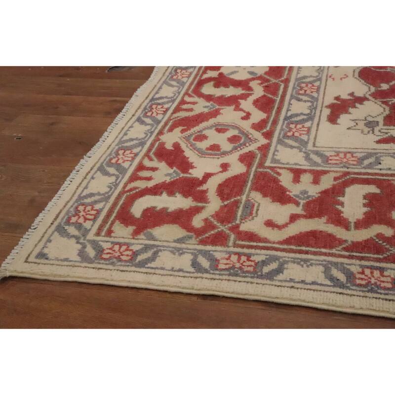 Hand Knotted Oriental 100% Wool Carpet Traditional Medallion Oranges & Rust Heriz (serapi) Area Rug - 9' 0'' X 5' 10''