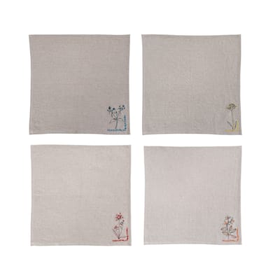Cotton and Linen Napkins with Flower Embroidery and French Knot Design - 18.0"L x 18.0"W x 0.1"H