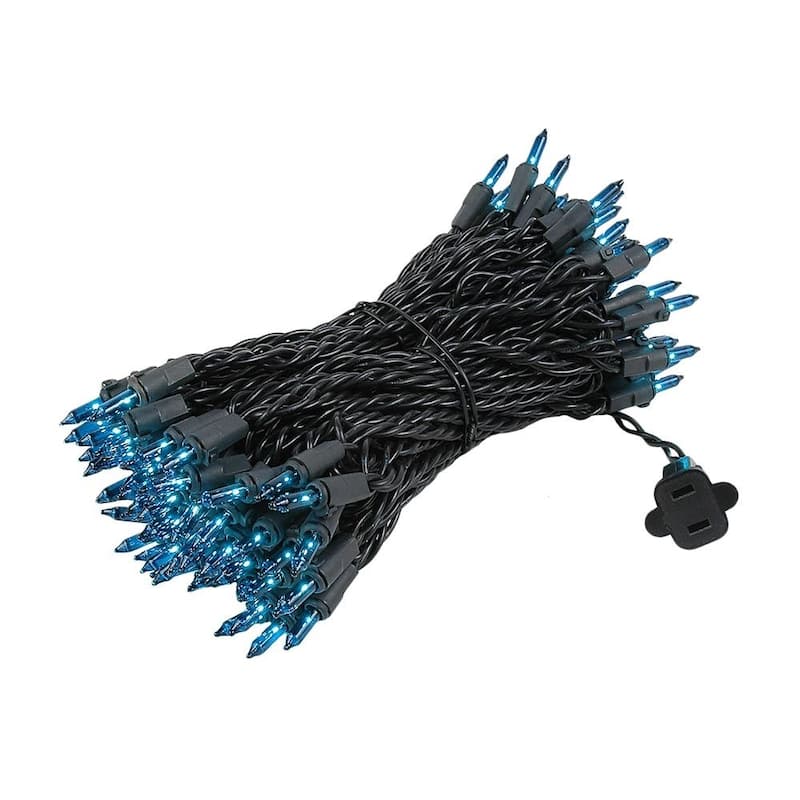 100 Light Christmas Mini Light Set, Black Wire, 50' Long - Teal