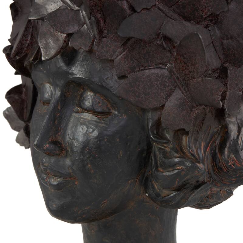 Bronze Resin Head Woman Indoor Outdoor Planter with Wide Opening and Butterfly Accents