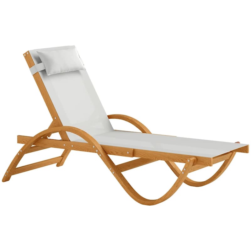 Larch Wood Patio Lounge Chair with 4-Level Adjustable, Mesh Seat