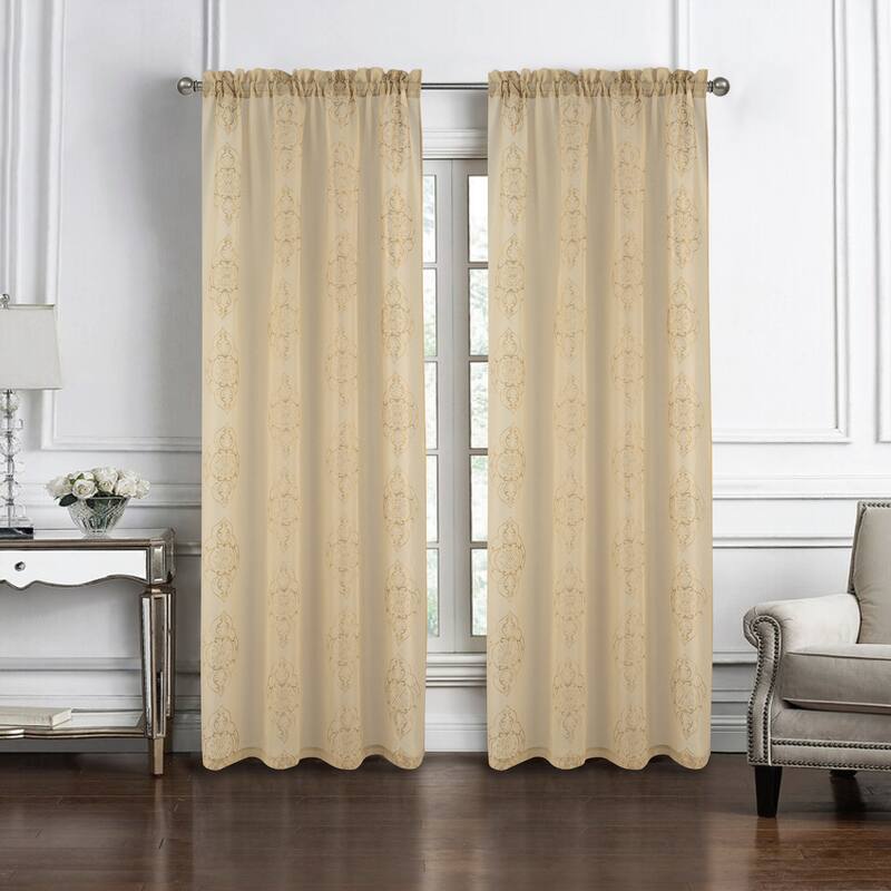 Embroidered Sheer Window Curtain Collection 84" or 95" - 95 Inches - Andrea - Taupe