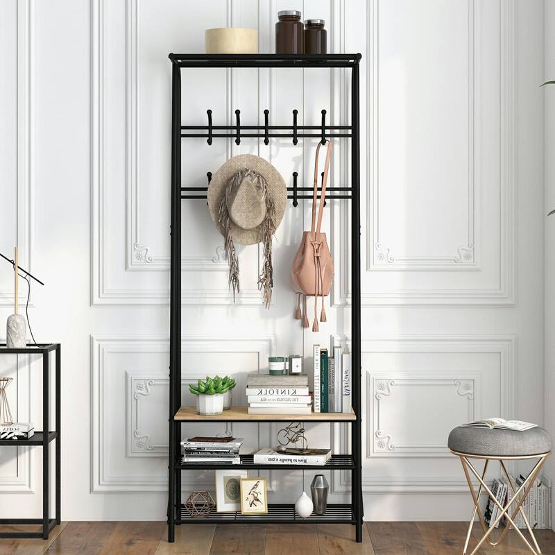 Hall Tree Coat Rack with Shoe Bench for Entryway - Double 23.6