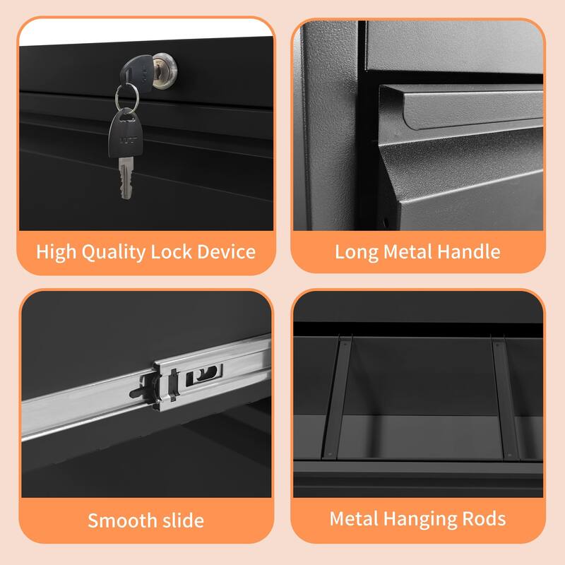 Lateral File Cabinet 2 Drawer, Black Filing Cabinet with Lock