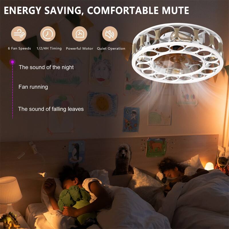 Caged Ceiling Fan with Lights Remote Control Semi -embedded