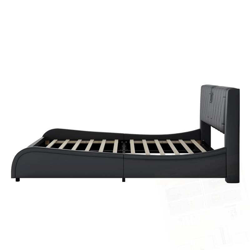 Luxurious Faux Leather Upholstered Platform Bed with Bluetooth Speakers and RGB LED Light