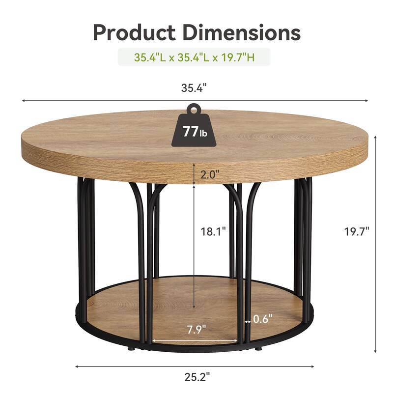 35.5'' Round Coffee Table, 2-Tier Circle Coffee Table
