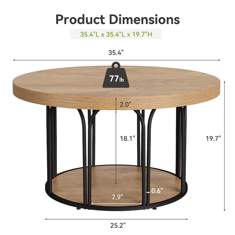 Round Coffee Table, Center Table with Open Storage, Living Room Home Decor Accent Tea Table