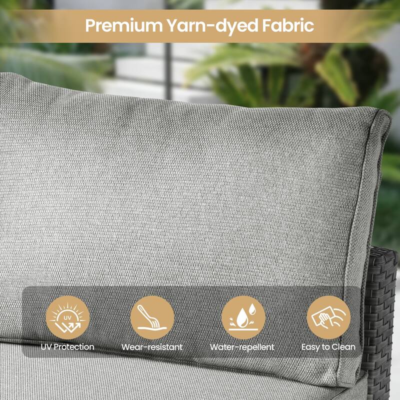 XIZZI 6-piece Patio Furniture Set Outdoor Sectional Rattan Sofa with Firepit
