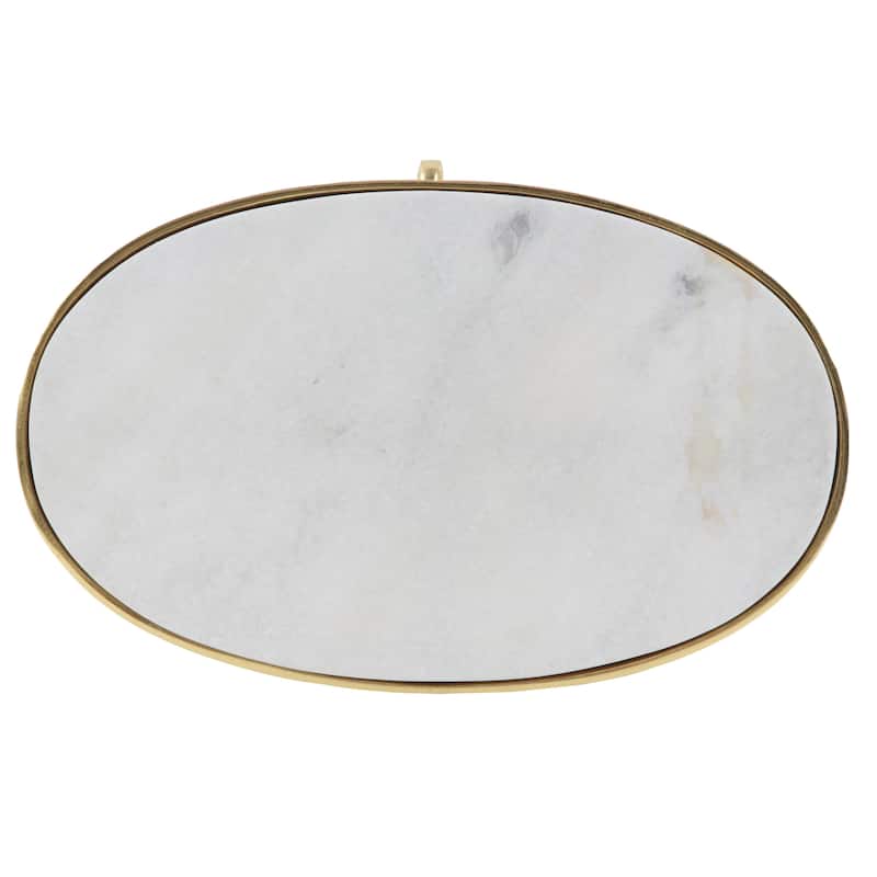 Aluminum Metal Turned Oval Accent Table with White Marble Top and Scroll Legs - Gold - Roche River Decor - 12"W x 19"L x 22"H