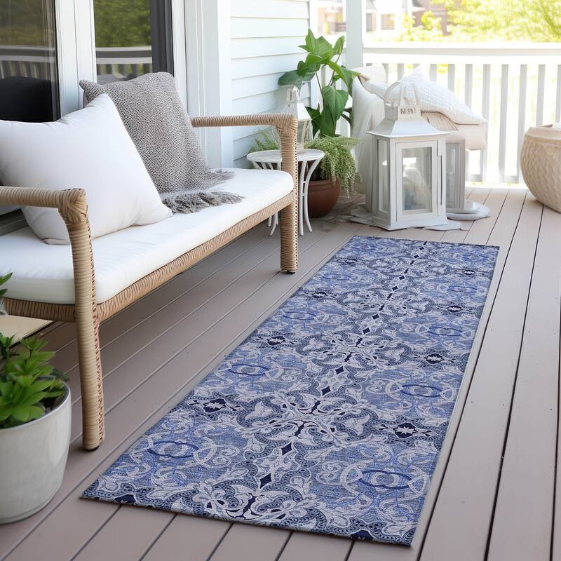 Machine Washable Indoor/ Outdoor Chantille Traditional Medallions Rug - Blue - 2'3" x 7'6"