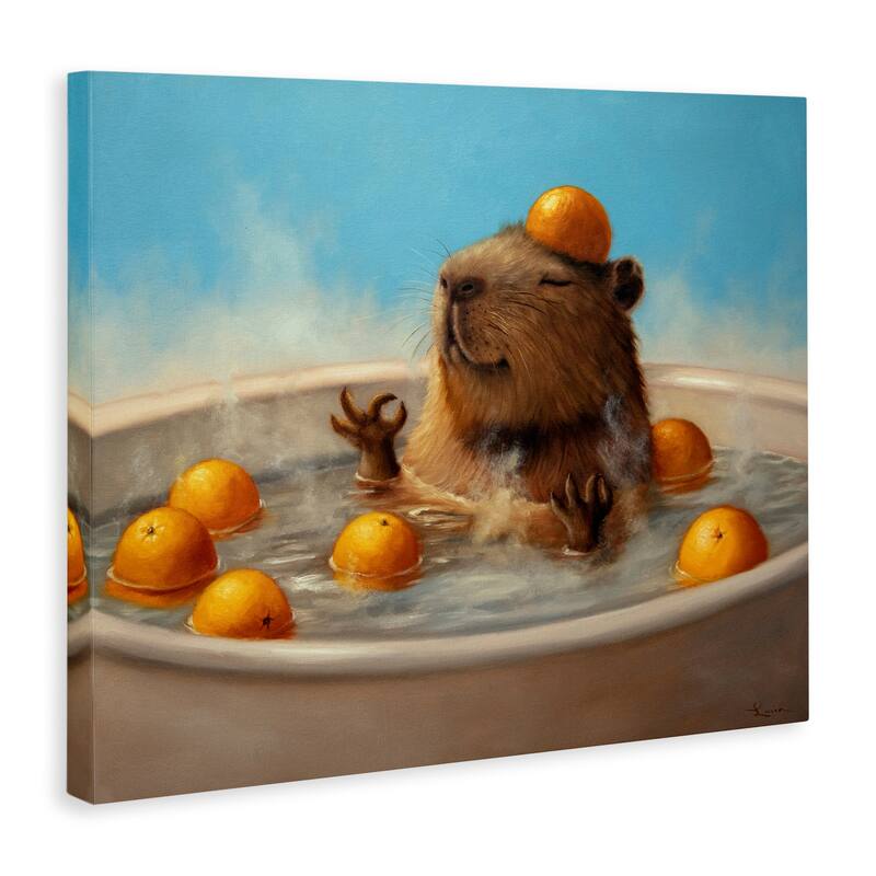 Stupell Capybara in Orange Bath Canvas Wall Art Design By Lucia Heffernan