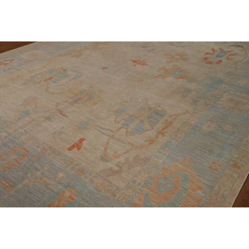 Floral Vegetable Dye Oushak Turkish Area Rug Hand-Knotted Wool Carpet - 9'0"x 12'5"