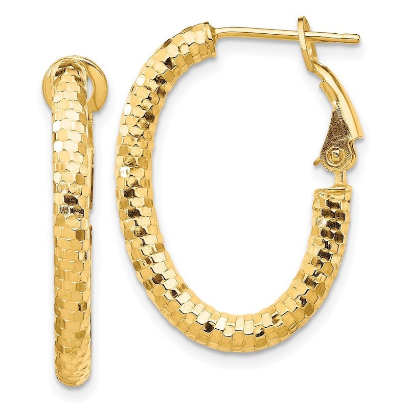 Curata 14k Yellow Gold Small Sparkle Cut Oval Omega Back Hoop Earrings - 18.25mm