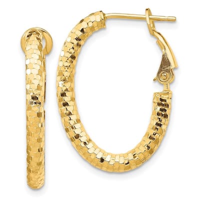 Curata 14k Yellow Gold Small Sparkle Cut Oval Omega Back Hoop Earrings - 18.25mm