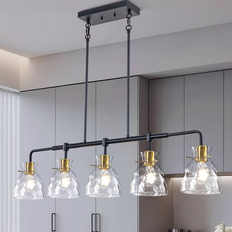 Starsky 5-Light Modern Linear Hammered Glass Kitchen Island Pendant - Black - N/A